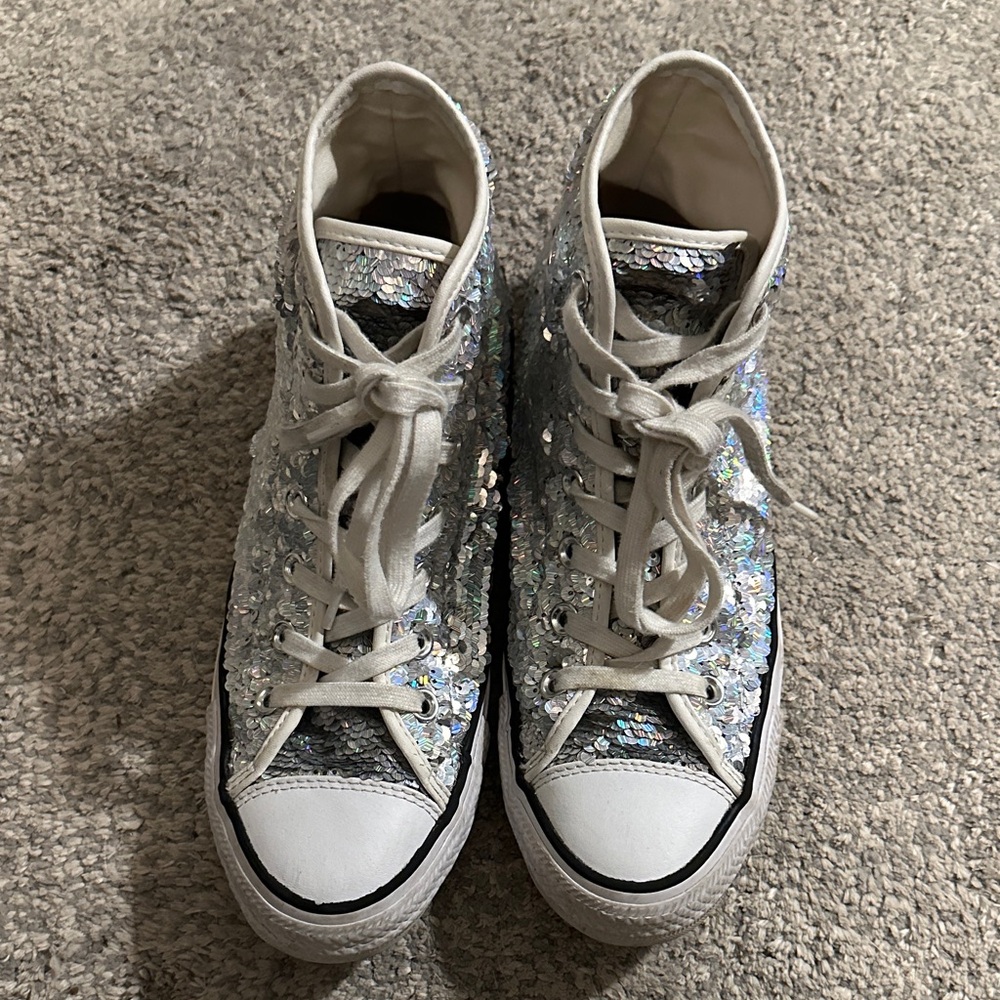 Sparkling Silver High-Top Sneakers